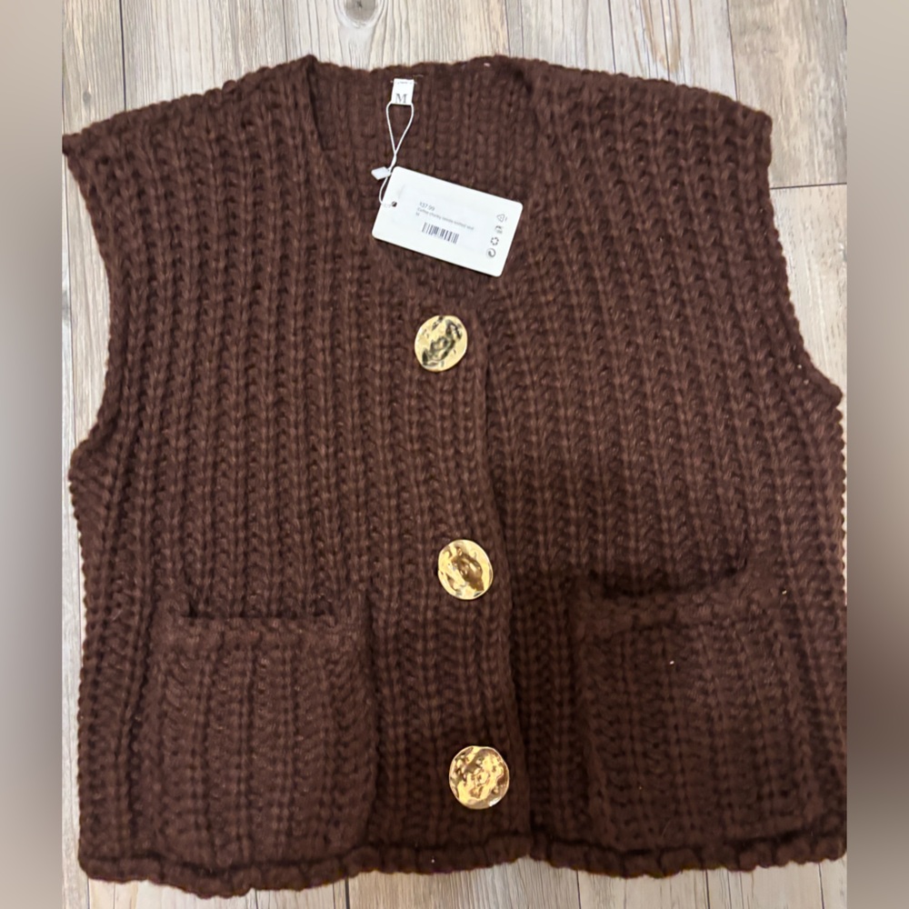Brown Knit Vest with Gold Buttons